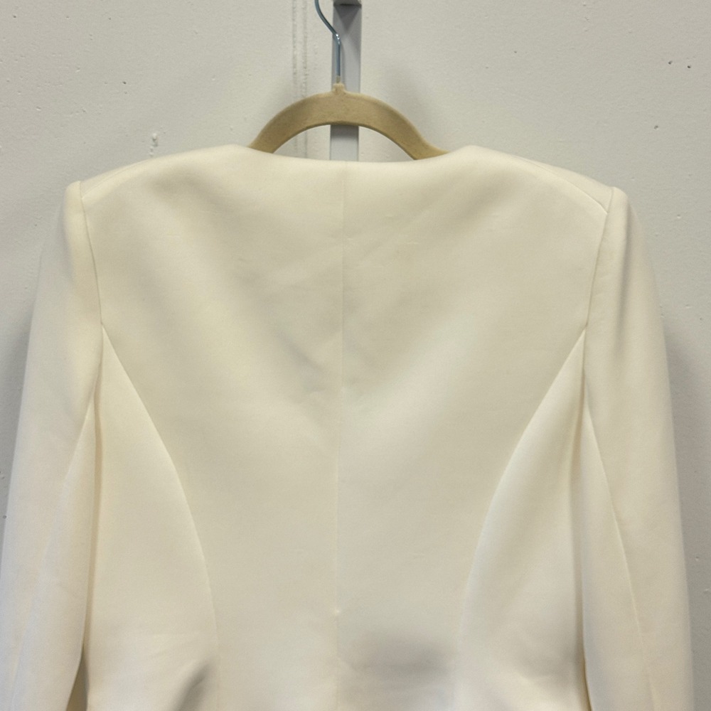 Calvin Klein Off White Ivory Zip Front Collarless Blazer Jacket Size 8 Summer - Picture 6 of 10